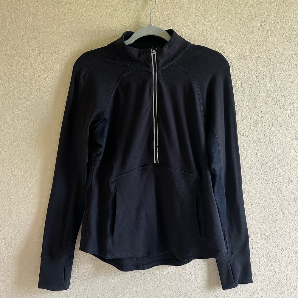 Black Half Zip Athletic Jacket Black Sz M Stretch Pullover Activewear Yoga